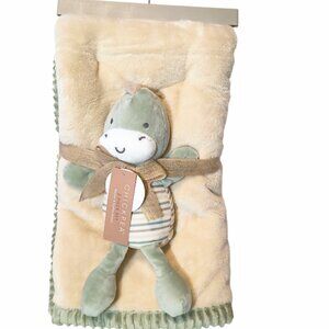 Chick Pea Dinosaur Beige & Green Ribbed Trim Lovey Blanket Set 30" X 36" NEW